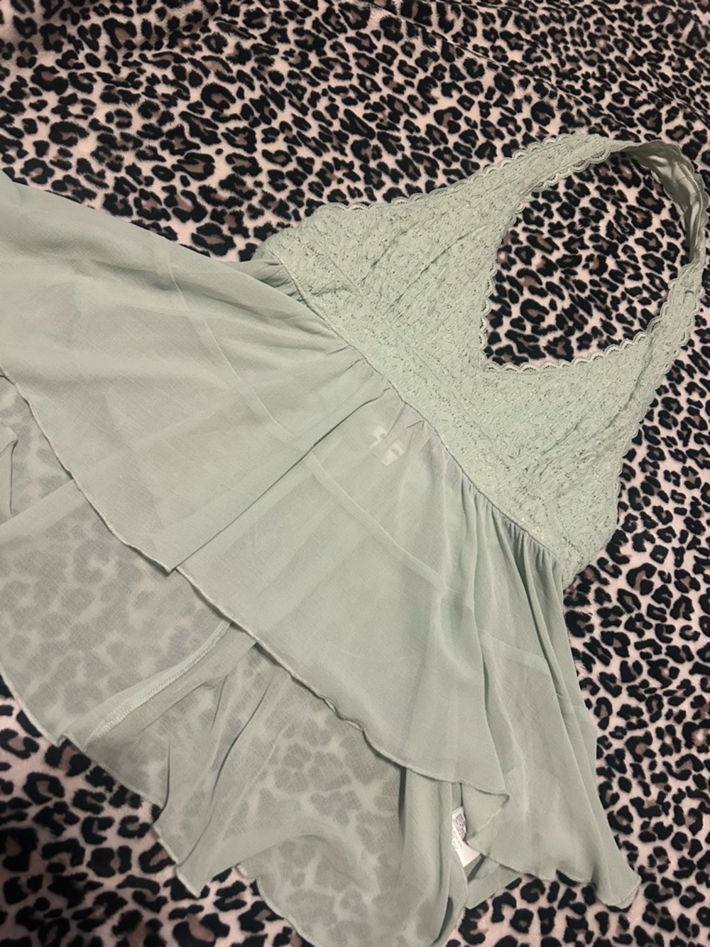 Urban outfitters Sage Green Lace Halter Chiffon Babydoll Top